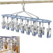 Wuyue Hua Metal clothes rack with clips, stainless steel clothes and socks clothes rack, laundry dripping clothes rack with 20 clips, which can dry socks, children's clothes and underwear. (blue 1pc)