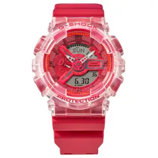 【CASIO 卡西歐】G-SHOCK 鮮豔色彩日本扭蛋透明色雙顯錶-紅(GA-110GL-4A 防水200米 扭蛋造型盒)