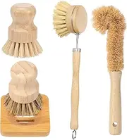 5 Pcs Wooden Dish Brushes Set, Bottle Brush, Natural Kitchen Clean Dish Scrubber Brushes, Ergonomic Kitchen Brush Set for Kitchen Cleaning Pots Pans Dishes