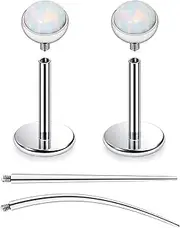 [Oicctyzio] F136 Titanium 20/18/16G Internally Threaded Flat Back Opal Stud Earrings Nose Rings Lip Labret Medusa Monroe Piercing Jewelry with Taper for Women Men