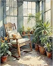 Interior Paint by Numbers Kit for Adults - DIY Cozy Rocking Chair in Sunlit Sunroom Painting on Canvas 16x20 Inches, Acrylic Paint Set, Suitable for Beginners, Indoor Art for Home Decoration