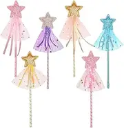 6 PCS Glitter Princess Wand Kit Girls Fairy Wand Star Wands Fairy Magic Dress-up Wand for Girl's Princess Costume Role Play Magic Shows Cosplay Birthday Party Favor