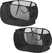 WD&CD 2Pcs Pop-Up Laundry Hampers - Foldable Mesh Washing Basket, Collapsible Dirty Clothes Hamper, Toy Tidy Storage Organizer, Horizontal, Black
