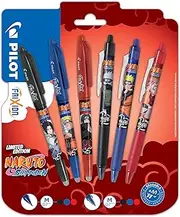 PILOT x Naruto - Set of 6 pens - 3 FriXion Ball Pens & 3 FriXion Ball Clicker Pens - Black, Blue, Red - Erasable Pens - Limited Edition Naruto Shipudden - Retractable Rollerball Pens Medium Point