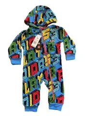 adidas x LEGO Baby Boys Hooded Coverall Romper Winter Zip Fleece 12m Blue $65