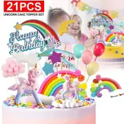 Unicorn Cake Topper Kit Cloud Rainbow Balloon Happy Birthday Banner Decorations