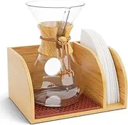 [HEXNUB] Caddy for Pour Over Coffee Makers, Bamboo Stand fits Chemex, Bodum, Cosori Carafes, Heatproof Mat, Filter Holder for Coffee Brewing - Brown Mat