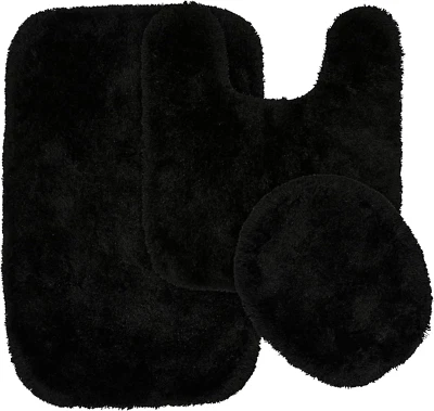 Finest Luxury Black 3-Piece Set Ultra Plush Washable Bath Rug Set Basin Blue - S