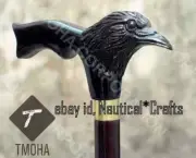 Handcarved Designer Crow Handle Wooden Walking Stick Handmade Cane For Adult