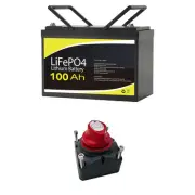 1PC 12V 100Ah Lithium Battery LiFePO4 RV 1PC 275A Battery Cut-Off Switch