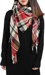 [Spring Fever] Women's Soft Classic Oversized Winter Warm Tartan Plaid Scarf One Size A04
