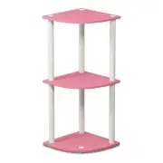 Furinno Turn-N-Tube Wood 3-Tier Reversible Corner Display Rack in Pink/White
