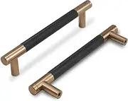 COTYKILEY 10 Pack 6-1/4 Inch(160mm) Matte Black and Champagne Bronze Knurled Cabinet Handles Knurled Kitchen Cabinet Pulls Cabinet Door Handles Kitchen Cabinet Hardware Cupboard Drawer Pulls