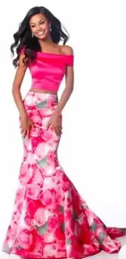 Sherri Hill Pink Rose Floral Two Piece Spring Prom Dress Size 0 NWT