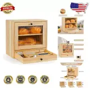 Stylish Pine Wood Bread Box with Adjustable Divider and Drawer for Organization