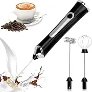 TonJin Handheld Milk Frother USB-C Rechargeable Electric Foam Maker Coffee Frother Wand with 2 304 Stainless Whisks, 3 Speeds Adjustable Black Drink Mixer for Lattes, Hot Chocolate, Matcha, Egg