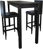 Bar Table with 2 Bar Chairs Black,Contemporary Dining Table and Bar Chairs Set for Small Spaces Dining Furniture Sets