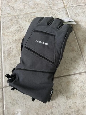 Head Unisex Ski Gloves Gray Large Cord Lock Closure Zippered Storage Pocket