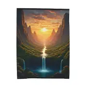 Waterfall Canyon Cliff Mountain Sunset; Nature All; Velveteen Plush Blanket