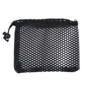 (S)Black Nylon Mesh Drawstring Pouch Balls Holder Storage Bag MU