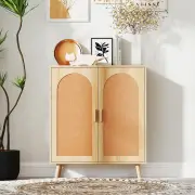 CostwayKitchen Bohemian Style Sideboard with 2 Rattan Decorated Doors-Natural