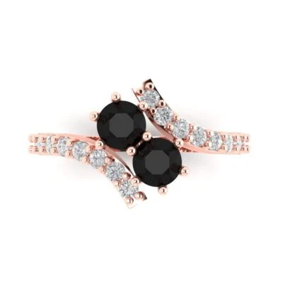 1.98Ct Round Cut Natural Onyx Solid Gold Solitaire with Accents Engagement Ring