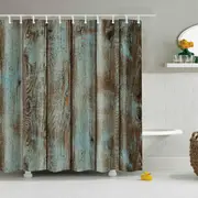Catzon Vintage Wooden Printed Shower Curtains Bathroom Decor Accessory-11