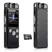Voice Recorder Playback 32GB Internal Storage 64GB TF Card Voice Activated Recorder DSP Noise Reduction Dual Microphones Mp3 Speaker Music Overdubbing