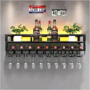 LED Wine Rack Wall Mounted, Industrial Metal Wall Wine Shelf & Glass Holder, Lar