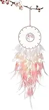 Handmade Trees of Life Dream Catcher | Crystal with Pink Feathers | Healing Stone Wall Decor - Artistic Dream Catcher Hangings Ornament for Home Decorations