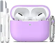 [R-fun] AirPods Pro Generation Case Cover with Cleaner kit and 4 Pairs Replacement Ear Tips(XS/S/M/L), Full Protective Silicone for Apple AirPods Pro 2019 Charging Case - Lavender