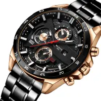 在飛比找蝦皮購物優惠-Wlisth 男士指針模擬石英手錶時尚配飾日期顯示不銹鋼錶帶