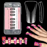 NOVO OVO 120 pcs Full Cover Duck Feet Nail Tips Press On for Acrylic, Clear Medium/Long Coverage Flare Y2K Vibe Wide French Soft Gel False Nail Extension for Art Salon x 12 Sizes in Box