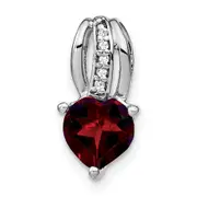 14k White Gold Heart Garnet and Real Diamond Pendant