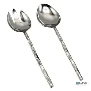 Elyon Diamond Reflective Silver Salad Serving Set Indian Artisan Made Forged