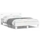 RGB LED Lights Bed Frame Modern Wooden Mattress Base White 135x190cm