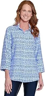 [john mark] Button Front and Back Top with Three Quarters Sleeves