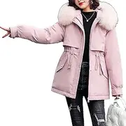 [Generic] Womens Thicken Fleece Lined Parka Warm Winter Hooded Loose Coat Comfortable Lightweight Jacket With Pockets