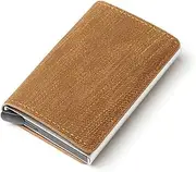 [WAGMY] Men Wallet Mini Slim Anti-Theft Clutch Single Box Men Women Wallet Block Card Holder Denim Business Pop Up Metal ID Case (Yellow)