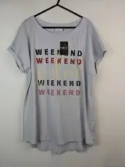 Next Ladies Size 16 Weekend printed Short Sleeve Top Grey New