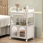 MegLob Beauty Salon Trolley Cart, Elegant Esthetician Workstation, Esthetician Cart with Wheels, Mobile Beauty Trolley Stand Cart, Large Capacity Professional Salon Trolley Cart, for Barbershop,White