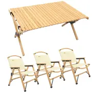 3 Chairs & 1 Table Set Bamboo Camping Folding Portable Outdoor Picnic Travel BBQ
