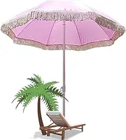 1.8m/5.9ft Garden Patio Umbrella Pink Sunshade Parasol Beach Umbrella with Tassel - Tiltable - Sun Shade - UV Resistant for Outdoor Beach Patio Camping Pool