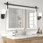 Large White Bathroom Mirror, Farmhouse Horizontal Rustic Square Mirror for Wall