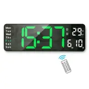 13 Inch Silent Digital Wall Clock Green Large Display with Date Week Temperat...