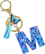 [Generic] Keyring with Initial Letters, Key Chain with Tassel with Initial Letters | Girls Butterfly Keyring Epoxy Resin Pendant Key Chain - Backpack Ornaments, with Qu