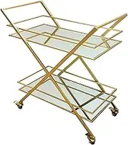 Mobile Storage Cart Modern Minimalist Dining Car Serving Trolley Tea Cart Beautiful Paint Metal Frame Safety Glass Shelves Glass Wine Cart Open Storage Space