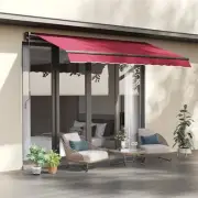 10' x 8' Manual Retractable Sun Shade Awning, Outdoor Deck Canopy, Wine Red