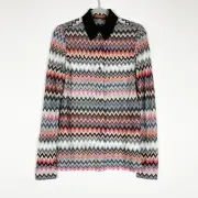 NEW Missoni Collared Zig Zag Woven Knit Long Sleeve Multi Color Blouse Shirt 40