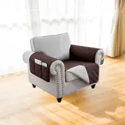 Recliner Sofa Cover Backless for 1/2/3 Seater with Pocket, Slipcovers Reversible Washable Elastic Adjustable Strap for home,Coffee